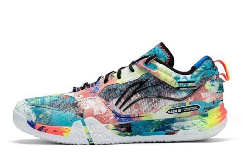 LI-NING SAGA Ⅲ PRO Unisex Badminton Shoes Anti-Slip Featherlight Rebound Professional Training Sports Sneakers Scuba Blue/Neon Roaring Flame US 8