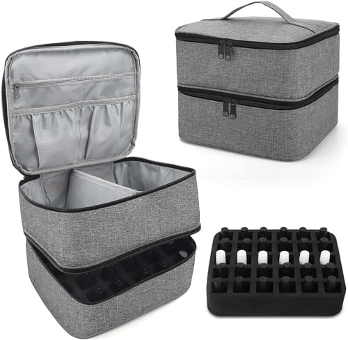 Benjiu ネイル 収納 マニキュア収納ケース ネイルケース 携帯に便利 二層式 大容量 メイクボックス とネイルランプ収納可能 ネイル収納 ネイルポリッシュケース ネイルボックス ネイル道具 収納 持ち運び ネイル道具 業務用 自宅用 (グレー)