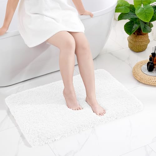 Disolla White Bathroom Rugs 24x36 Non Slip Fluffy Bath Mat for Bathroom Floor Washable Plush Luxury Bath Rug for Tub Soft Shaggy Absorbent Shower Sink Mat