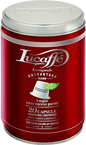 LUCAFFÃ‰ 100% Arabica Gourmet 20 Nespresso compatible capsules Biodegradable in aroma-saving steel jars Arabica Gourmet coffee capsules Compostable and ecological coffee capsules. (Pack of 1)