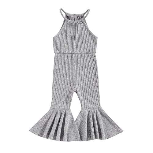 Image of Nie Cuimeiwan Baby Girl Bell Bottoms Romper Pants Knit Overalls Solid Ribbed Clothes Cute Toddler Girl Jumpsuit