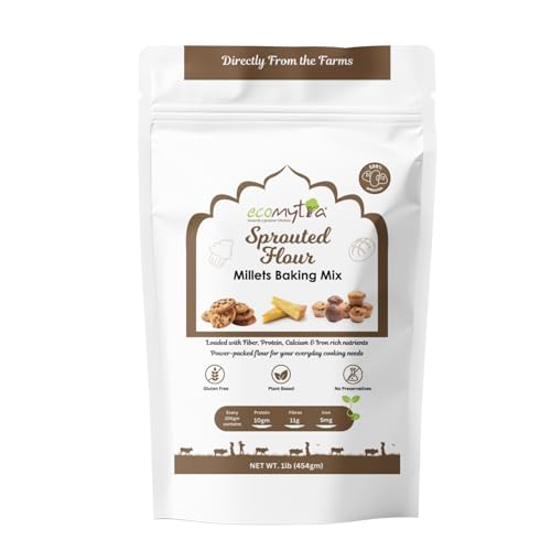 Ecomytra Sprouted Millets Baking Mix – 100% Sprouted Ancient Grains – Gluten Free, High Fiber, Plant-Based, Non-GMO – Perfect for Pancakes, Bread, Muffins & Healthy Baking – 1lb (454g)