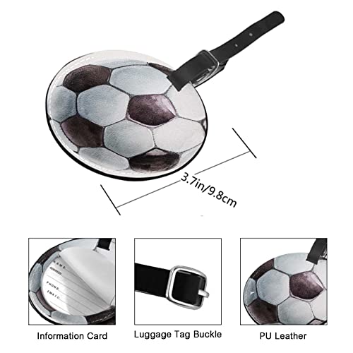 TKS MITLAN 1 Pack Football PU Leather Travel Cruise Luggage Tag Watercolor Ball Soccer Team Game Symbol Baggage Bag Backpack Instrument with Privacy Flap Name ID Label Suitcase(Round)2