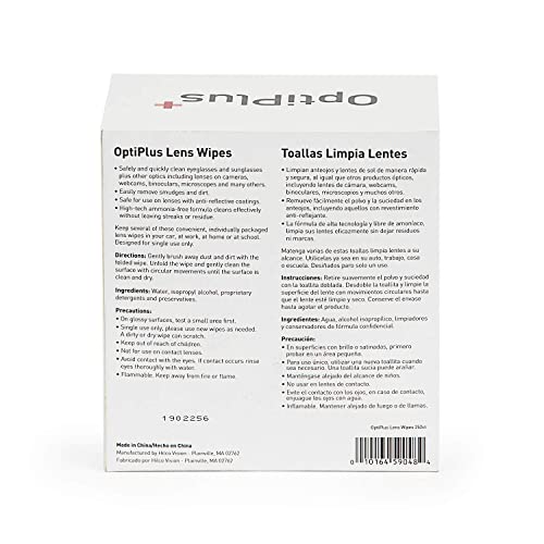 OptiPlus Eyeglass Lens Wipes l Pre-Moistened l Cleaning Wipes for Glasses, Computer & Laptops Screens, Smart Phones, Optical Lens, Goggles, and Watch Screen l Quick-Dry & Scratch-Free | 504 Count