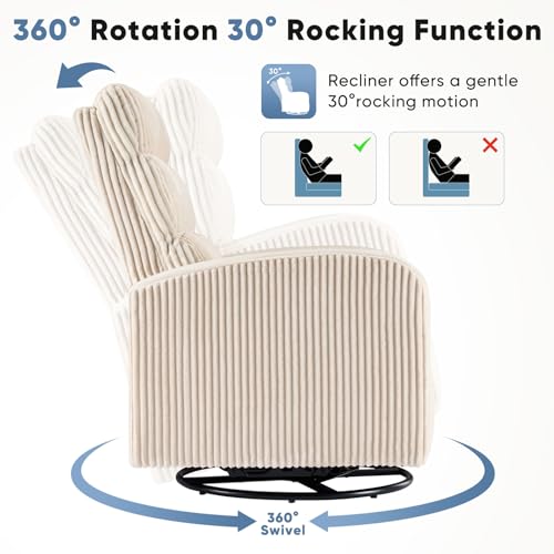Image of DUMOS 360 Swivel Nursery Chair, Comfy Chair for Bedroom, Rocking Chair with Thickened Seat Cushion, High Back Sofa Chairs for Living Room, Nursery Room and Reading Room, Beige