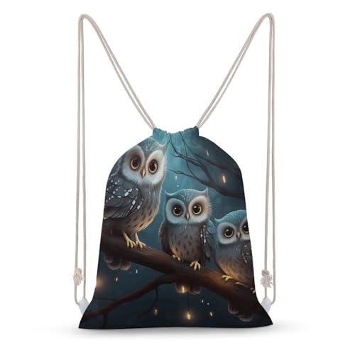 Canvas Drawstring Backpacks Owl on Tree Sports Gym Pull String Bags Lightweight for Men Women