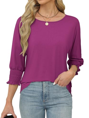 Womens Summer Tops 3/4 Length Sleeve Shirts for Women Plus Size Spring Fashion Clothes Trendy Casual Blouses3