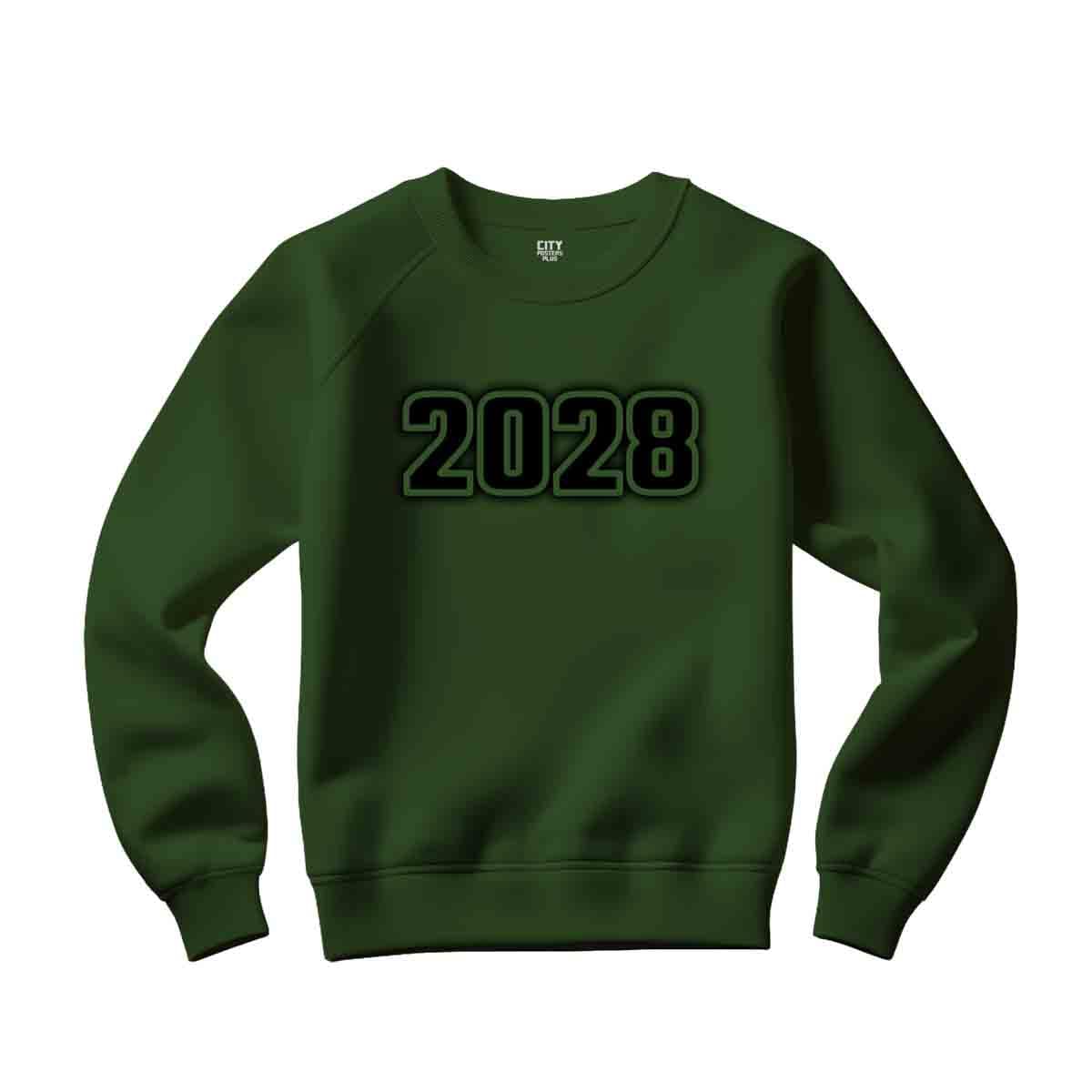 Sweatshirt 2028 vert olive unisexe col rond pull décontracté en coton confortable - 5
