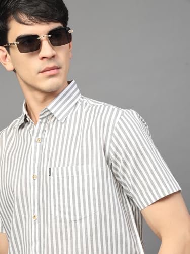 Image of Majestic Man Men's Pure Cotton Striped Half Sleeve Regular Fit Shirt