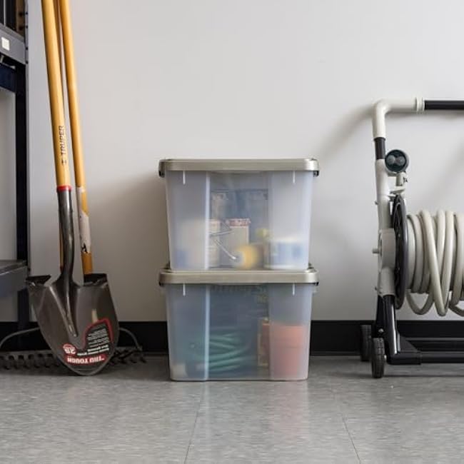 IRIS USA 44 Qt Storage Bins with Gasket Seal Lid, 2 Pack - BPA-Free, Heavy Duty Moving Containers Tight Latch, Weather Proof Tote, WEATHERPRO - Clear/Chrome