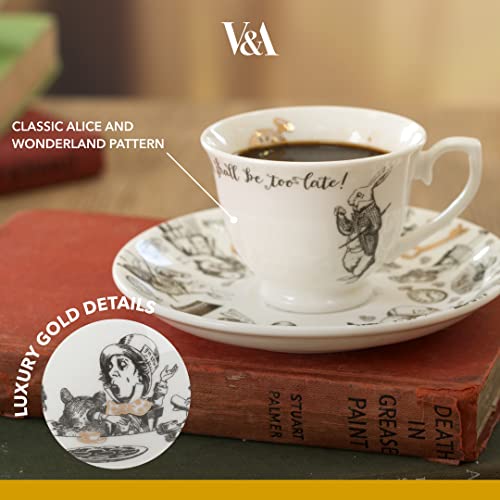 V&A Alice in Wonderland Espresso Cup and Saucer, 100 ml (4 fl oz), White
