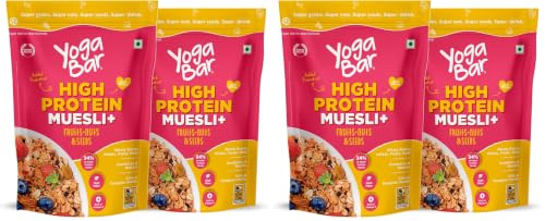 Image of Yogabar High Protein Muesli Fruits & Nut 850Gm Pack of 4, 22G Protein | Packed With Apple, Almonds, & Super Seeds| Best High Protein Breakfast Cereal For Energy & Nutrition