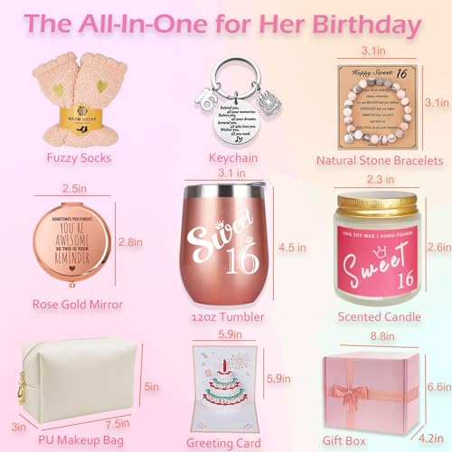 Awfrky 16th Birthday Gifts Girl, Happy Sweet 16 Gifts for Girls Best Friends Female Daughter Sister Her Girlfriend Coworker Bestie Birthday Unique