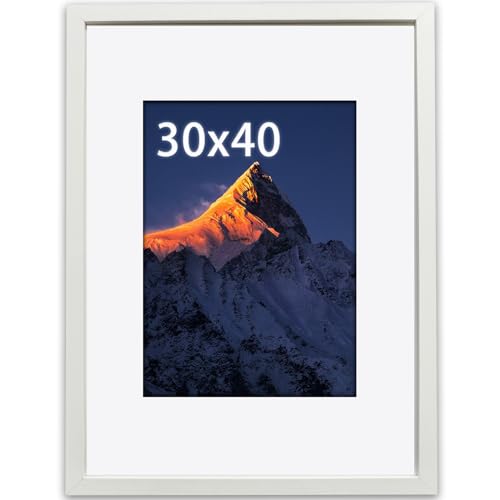 wyewye Cadre photo 30x40, Cadre de 30x40 cm avec verre plexi résistant aux chocs et passe-partout blanc (Noir)