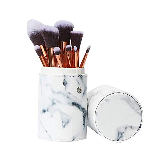 12pcs Makeup Brush Set Professional Face Cosmetic Brushes Kit Make up Tool with Cup Holder Case (White)