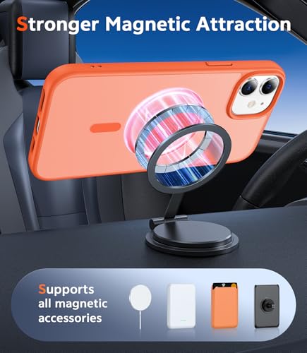 Image of FNTCASE for iPhone 13 Mini Case: iPhone 12 Mini Case Matte Magnetic Phone Cases Compatible with Magsafe Slim Anti Yellowing Military Grade Drop Rugged Protective Translucent Cell Cover (C-Orange)