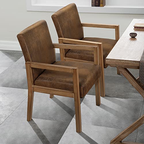 Bekrvio Dining Chairs Upholstered Dining Chairs With Arms, Mid Century Modern Accent Chairs For Living Room Arm Chairs With Wood Frame (2, Brown With Wood Arms) #TOP7