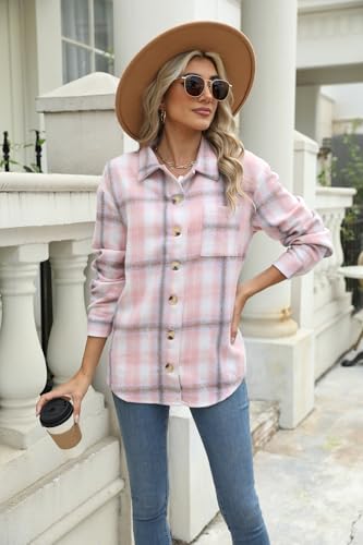 Zeagoo Women Flannel Shacket Jacket Plaid Button Down Long Sleeve Shirt Fall Outfits 20253