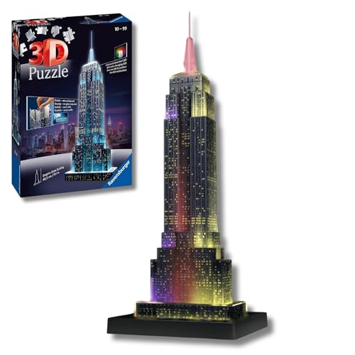 Ravensburger - Puzzle 3D Adultos Empire State LED | Puzzles 3D para Adultos Y Niños De 8 Años O Más | Maquetas para Montar De 216 Piezas | Regalos Niños 8 Años O Más