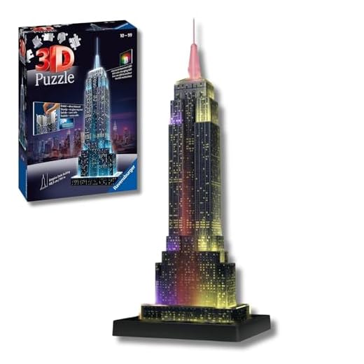 Ravensburger 12566 1- Puzzle 3D Building: Empire State Building Night Edition, Multicolor