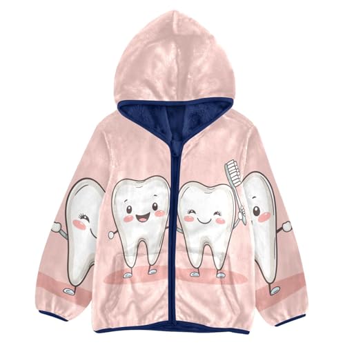 Cute Tooth and Toothbrush Girls Fleece Jacket Girls Fall Jacket Girls Zip Up Hoodie Girls Sherpa Jacket 2-10T