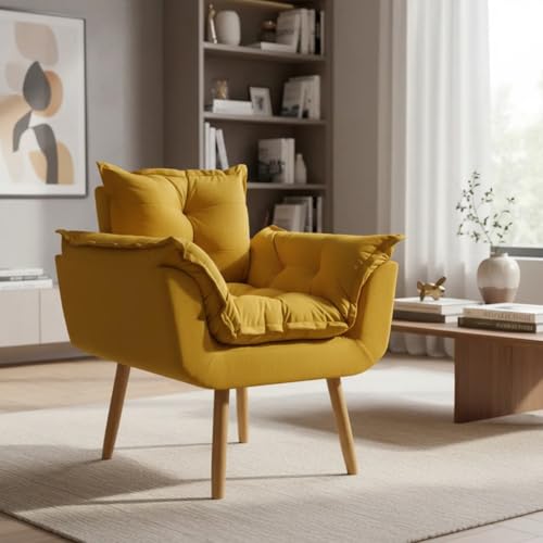 Poltrona Alice Decorativa Para Sala Cadeira Reforçada Para Recepção Manicure Clínica Sala De Espera Consultório Escritório Pé Castanho - Clique & Decore (Mostarda)