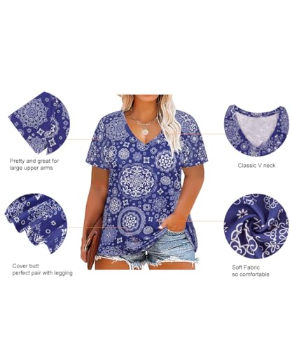 Image of RITERA Women Plus Size Tops Tie Dye V Neck Shirt Floral Camo Summer Short Sleeve Tunic Oversized Ladies Blouse XL-5XL