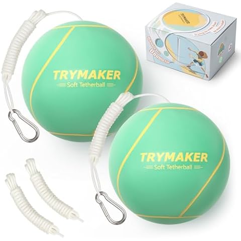 Trymaker Tetherball Ball and Rope, 2 Set in 1 Tether Balls and Rope Set for Kids and Dogs, Replacement Tetherball Green Backyard Outdoors… Cover