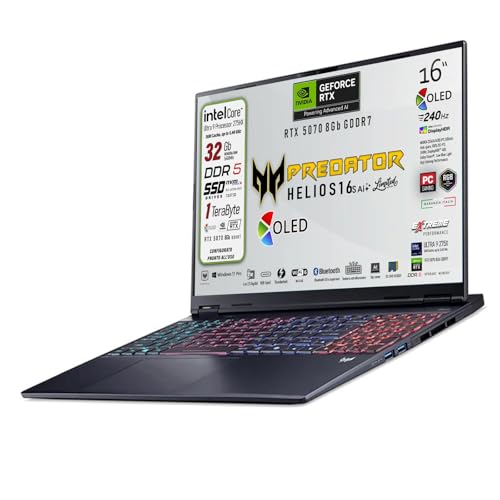 Predator Helios Neo 16s Ai, Notebook Gaming, Intel Ultra 9-275X, 24core, RAM DDR5 32Gb, SSD 1Tb, Display 16" Oled 240Hz, DCI-P3 al 100%, Geforce RTX 5070 8Gb, Win 11Pro, Preconfigurato - Notebook - Immagine 1