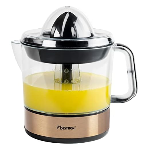 Bestron Exprimidor, Exprimidor eléctrico de cítricos y naranjas, incl. 2 conos exprimidores y tapa aromática, motor con dos sentidos de giro (izquierda/derecha), capacidad: 0,7 litros, 40 vatios,cubre