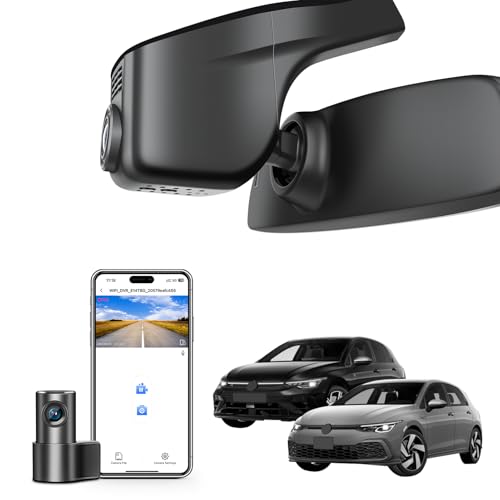 mangoal Front 4K & Rear 1080p Dash Cam for Volkswagen Golf & Golf GTI & Golf R MK 7/7.5/8 2015-2025(Model A Black), UHD 2160P, App & WiFi, Loop Recording, Easy to Install, GPS, 128GB Card