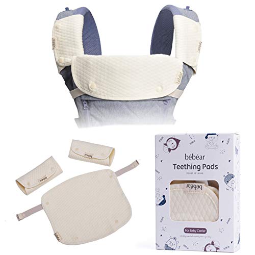 Bebamour Teething Pads for Baby Carrier, 100% Cotton Drool Bibs for Baby Carrier Newborn to Toddler, 3PCS Baby Teething Pads for Boys/Girls, Fits All Carrier/Reversible/Natural