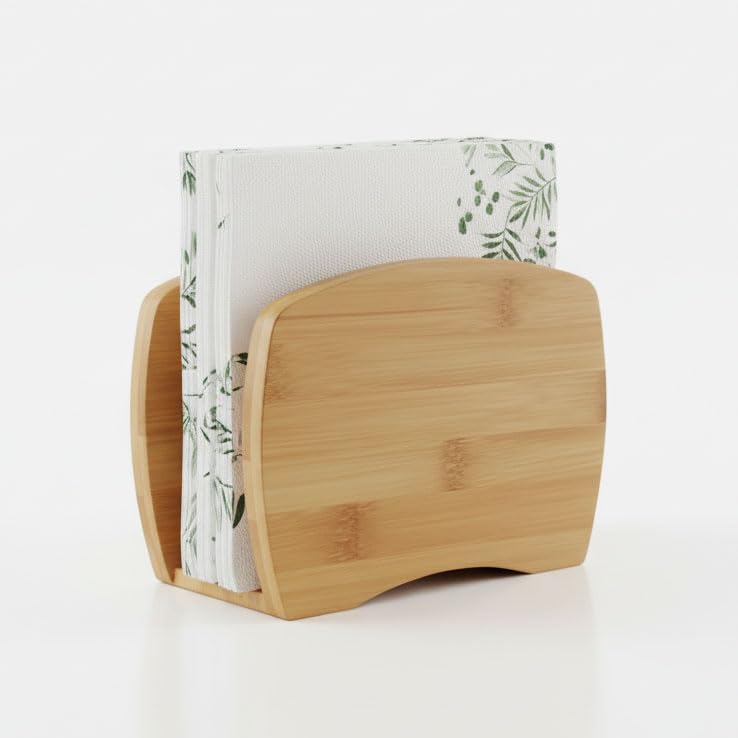 Deconox Bambu Peçetelik – Doğal Ahşap Modern Peçete Tutucu | Masaüstü Dik Servis Peçeteliği | Çevre Dostu Mutfak ve Yemek Odası Aksesuarı (15x12x5.3 cm)