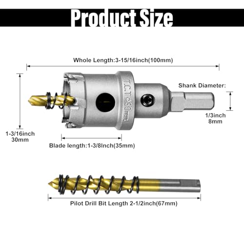 Image of SALI 1-3 /16 inch (30mm) TCT Hole Saw Kit Tungsten Carbide Tipped Hole Saw Drill Bit with Titanium-Plated Pilot Drill bit for Metal, Stainless Steel, Iron, Wood, Plastic 2pcs