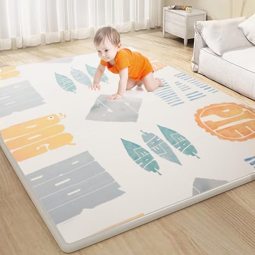 Image of Thick Playmat for Baby, 71x79 Baby Play Mat Waterproof 0.8 Inch XPE Large Kids Foam Play Mat, Crawling, Foldable, Reservible Kids Playmat Cushioned Floor Indoor Outdoor