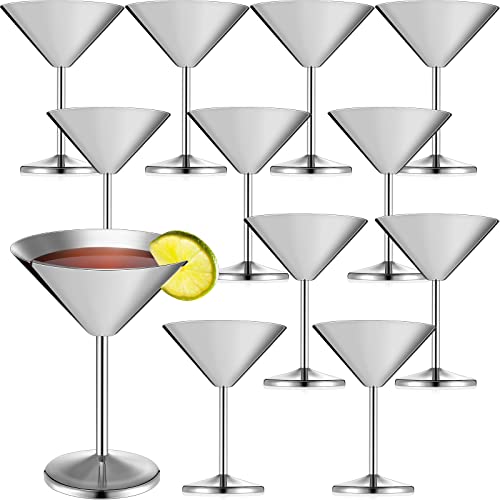 12 Pcs Stainless Steel Martini Glasses 8.5Oz Shatterproof Metal Cocktail Glasses Reusable Metal Wine Glasses 18/8 Mirror Polished Surface Stemware For Rv, Bar, Anniversary, Wedding, Party (Silver) #TOP8