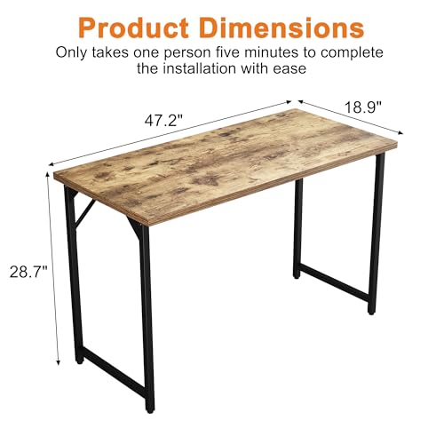Image of Grandder 47 inch Computer Desk, Home Office Desk Study Writing Kid Table, Simple PC Work Desk, Adjustable Feet, Rustic Brown