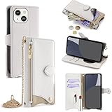 For iPhone 13 ケース 手帳型 ショルダー For アイフォン13 カバー 財布型 肩掛け 横+縦 2掛け方 斜めがけ 化粧鏡付き おしゃれ ジッパー小銭入れ カード収納 横置き ロングストラップ 耐汚れ PUレザー 防指紋 高耐久性 女性用 贈り物 COCOCLOUD ホワイト
