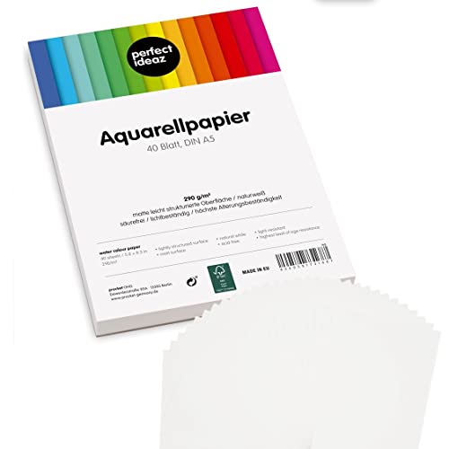 perfect ideaz • 40 Blatt Aquarell-Papier DIN-A5, 290 g/m², Säurefrei, FSC ZERTIFIZIERT perfect ideaz • 40 Blatt Aquarell-Papier DIN-A5, 290 g/m², Säurefrei, FSC ZERTIFIZIERT