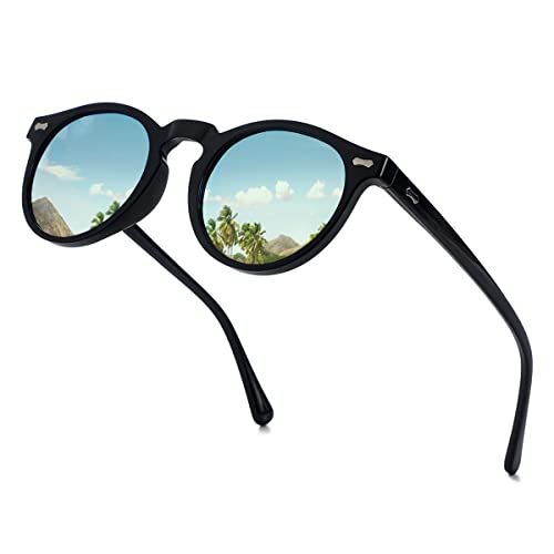 Image of Gleyemor Vintage Polarized Sunglasses for Men Round Sunglasses UV400 Protection Retro Hand-crafted Acetate Frame