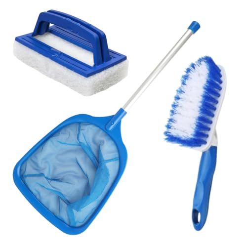 HTS Hot Tub Cleaning Kit Accessories Pool Skimmer Leaf Net Fine Mesh Net Scrubbing Brush and Sponge Brush for Cleaning Spas Hot Tubs Fountains
