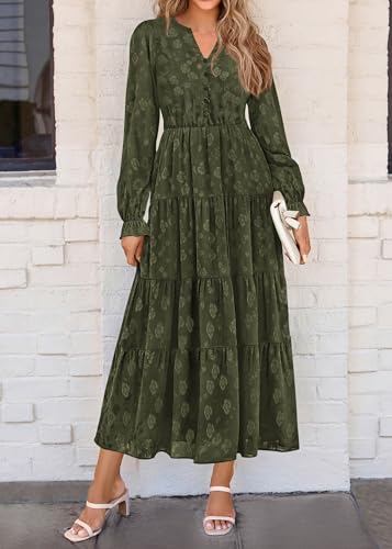 Image of KIRUNDO Spring Wedding Guest Dresses for Women 2026 Maxi Floral Long Sleeve Elegant Ruffle Tiered Flowy Party Long Dress