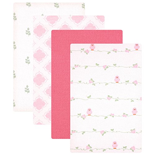 Image of Luvable Friends Unisex Baby Cotton Flannel Receiving Blankets, Bird 4-Pack, One Size