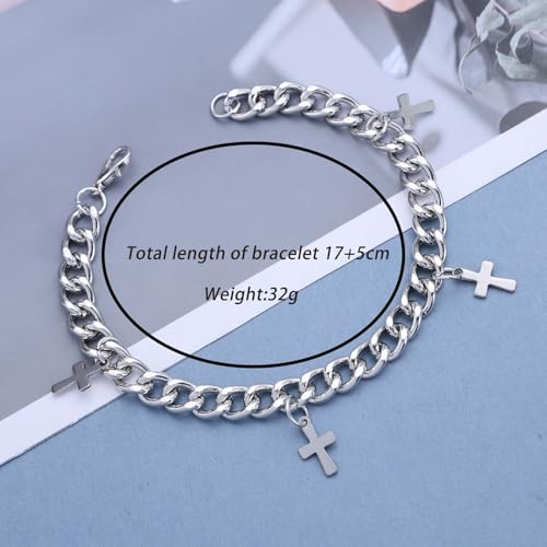 Pulsera cubana punk con cruces, acero inoxidable miniatura 6