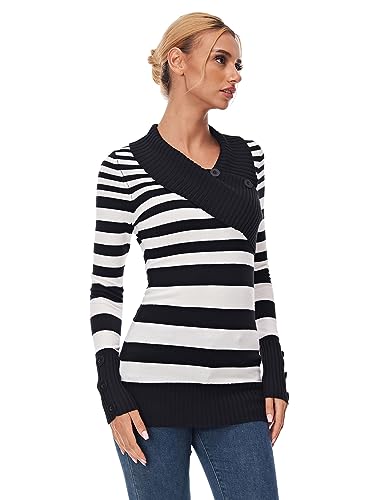 AmélieBoutik Women Asymmetric Neckline Striped Long Sleeve Tunic Sweater3