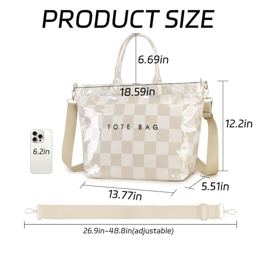 Image of GISMTR Large PVC Tote Bag for Women Letters Print Handbags Kraft Paper Shoulder Bag for Work Travel