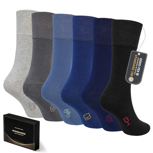 LOFIR Herren Business Socken aus Baumwolle: Atmungsaktive Anzugsocken Männer ohne Gummibund ohne Naht mit Geschenkbox für Anzug Arbeit Büro Reisen 6 Paar Mehrfarbig 43-46