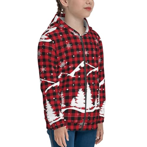 Christmas Tree Buffalo Plaid Kids Pullover Hoodies Boys Zip Up Sweatshirts Girls Athletic Clothes with Pocket4