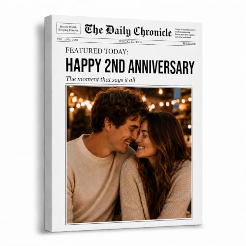 TWING Custom Canvas Print for Couple, Personalized Newspaper Style Photo Wall Art with Custom Text, Anniversary Custom Gift for Couple Husband Him, Ready to Hang Romantic Home Decor, 8x10 Inch