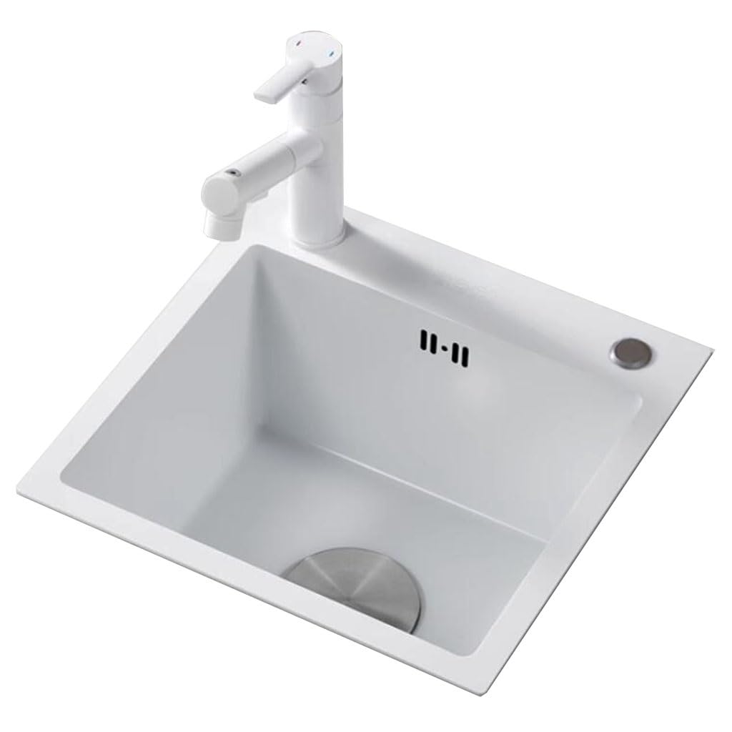 LMYSXAOZ Single Bowl White Stainless Steel Bar Mini Sink Small Size Kitchen Dishwashing Pool Built-in Countertop Basin (Color : White, 36 * 21cm)